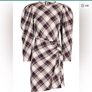 Veronica Beard Agnor Navy and Cream Plaid Long Sleeve Dress